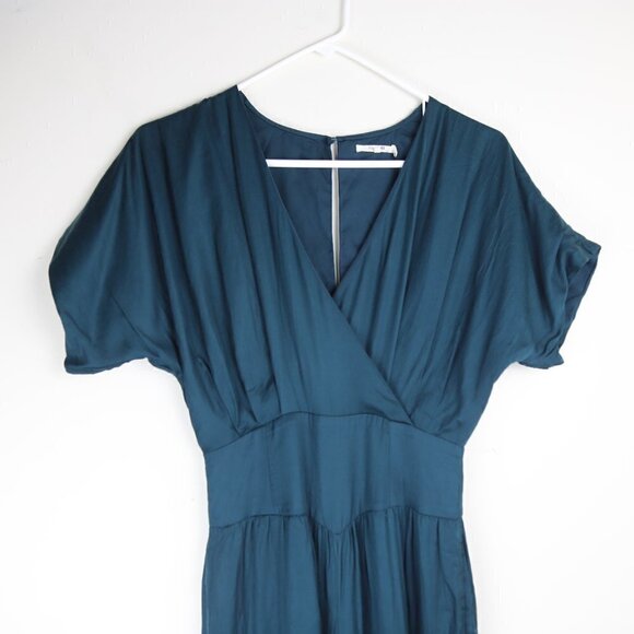 Tularosa Whitley Teal Satin Short Sleeve Flowy Wide Leg Jumpsuit Size XS - Picture 4 of 12